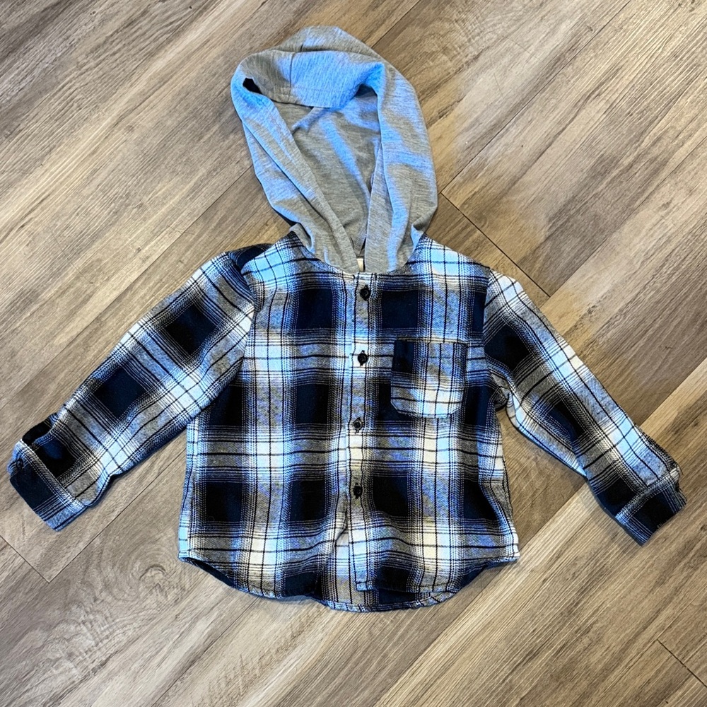 SHEIN Blue Plaid Hoodie Shirt for Kids